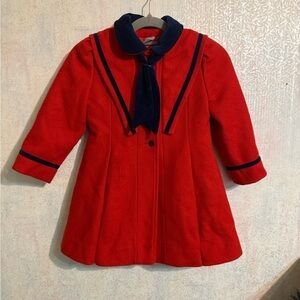 Rothschild Vintage USA Made Red Pea Coat with Navy Trim, Beautiful, Sz 5